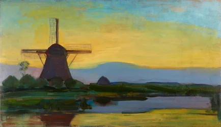 Oostzijdse Mühle mit erweitertem blauem, gelbem und violettem Himmel, ca. 1907-Anfang 1908
